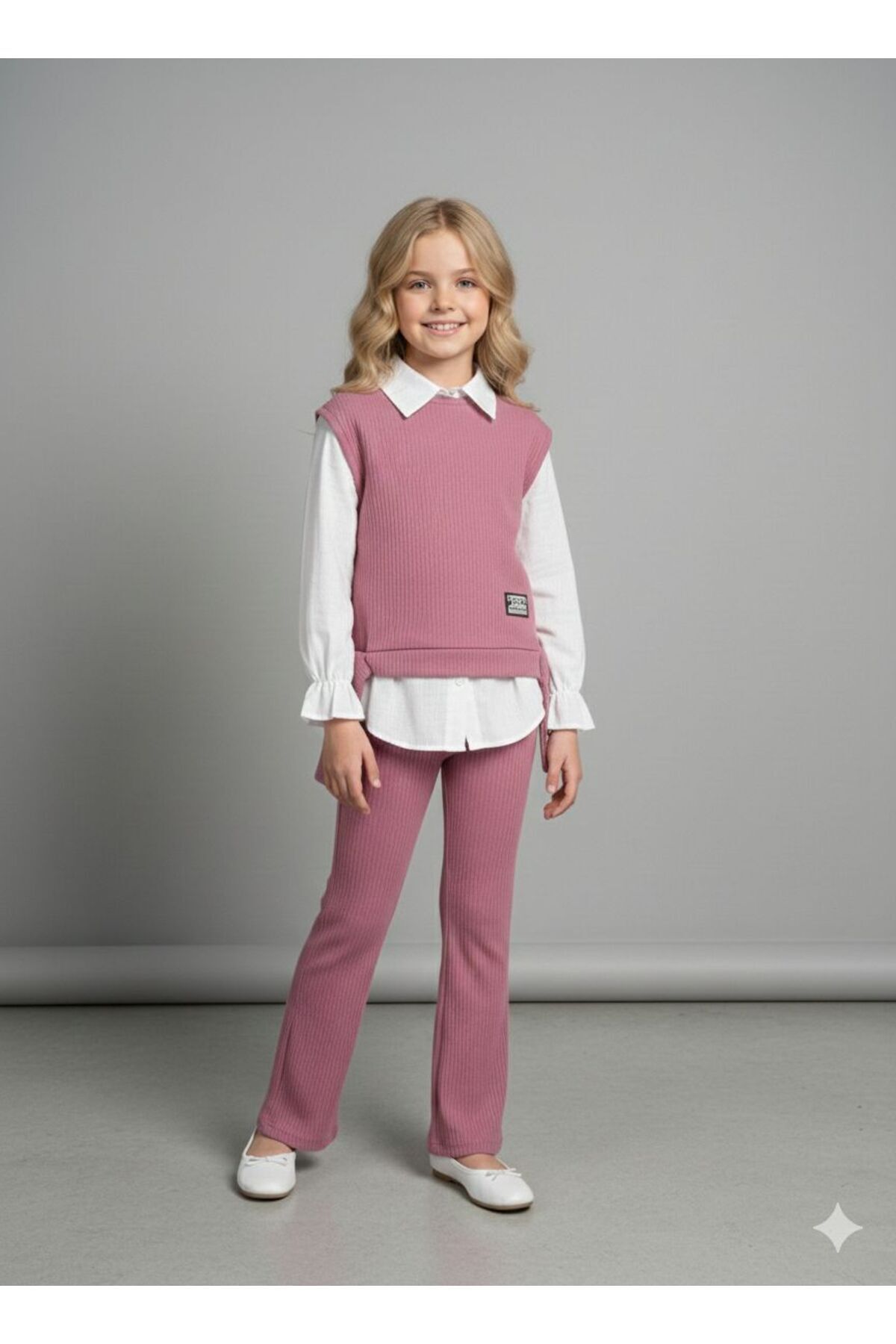 Girl Stylish Casual Vest Pants White Shirt Combination 3pcs Set