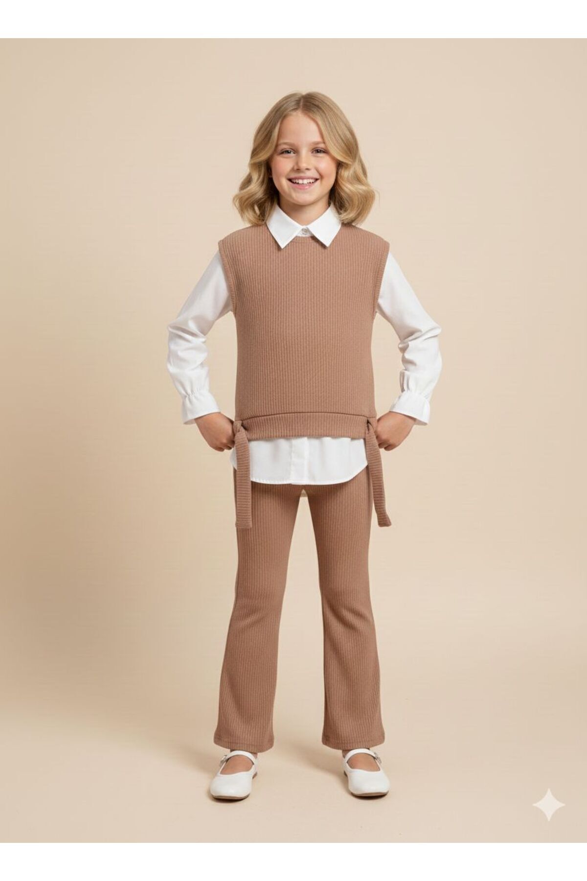 Girl Stylish Casual Vest Pants White Shirt Combination 3pcs Set