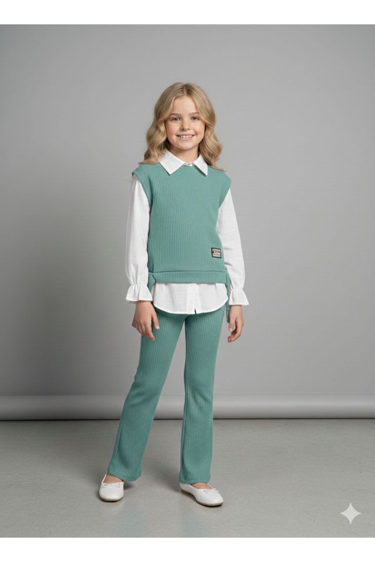 Girl Stylish Casual Vest Pants White Shirt Combination 3pcs Set