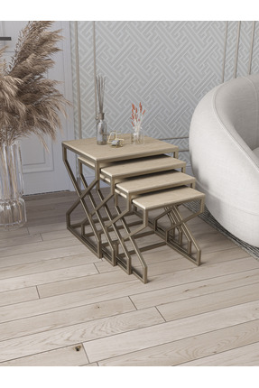 Dekoport Ela 4lü Zigon Sehpa Yan Sehpa Metal Ayak Mdf Membran Tabla