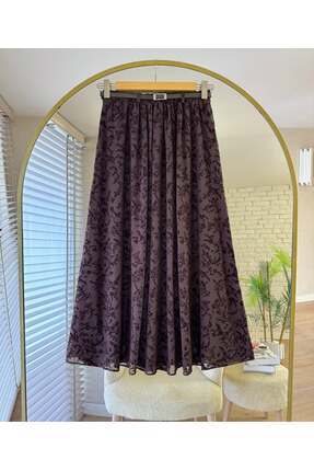 PALMİYE GİYİM Kadın Floklu Kemerli Tül Etek-Kahverengi