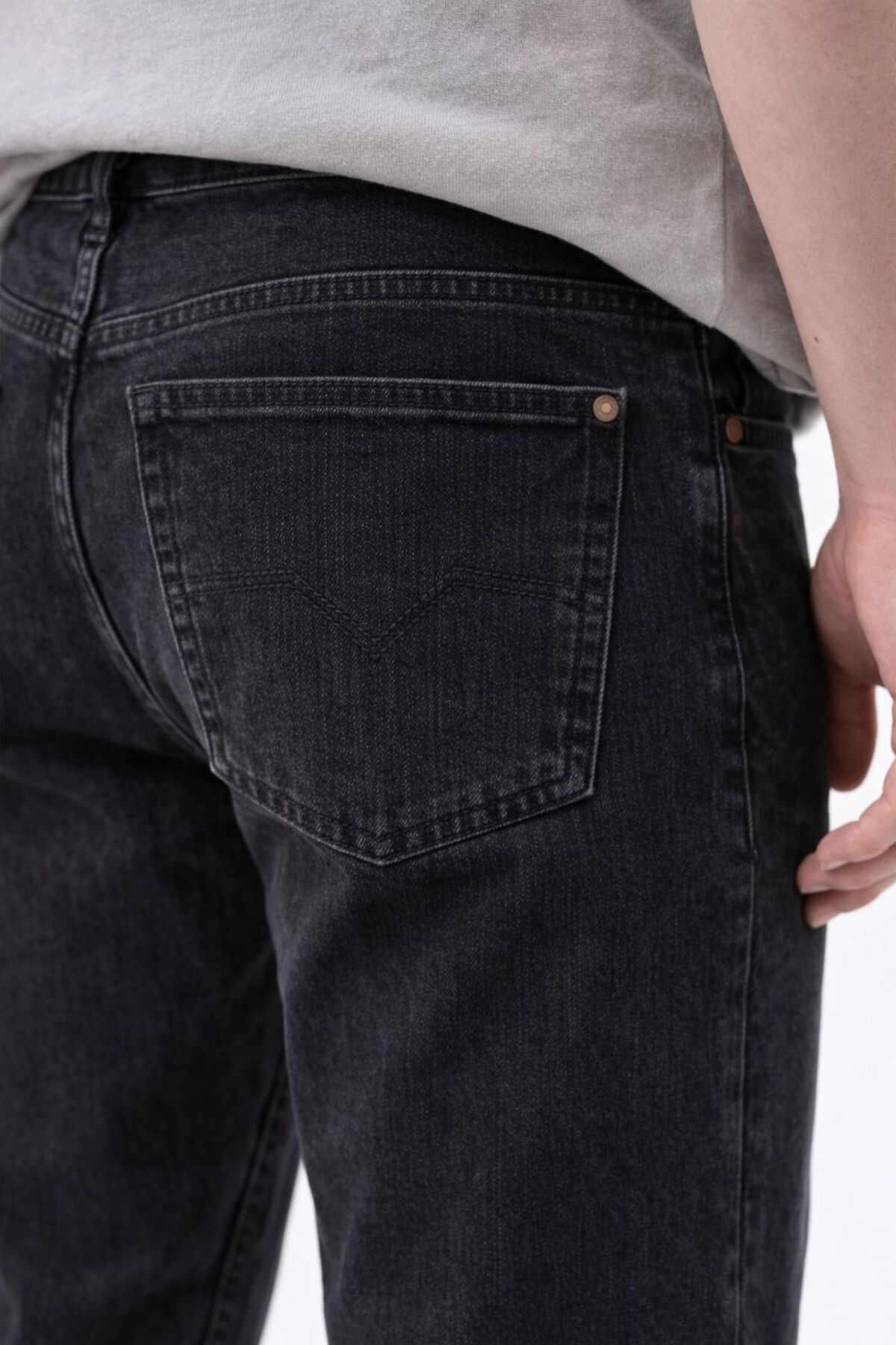 oraystore Erkek Taşlanmış Siyah Battal Boy Likralı Rahat Kalıp Kot Pantolon görsel 6
