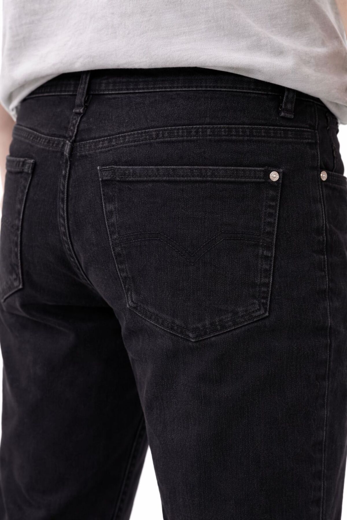 oraystore Erkek Yıkamalı Siyah Battal Boy Likralı Rahat Kalıp Kot Pantolon görsel 6