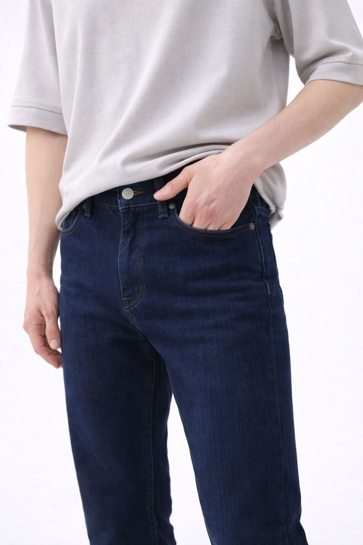 oraystore Erkek Koyu Lacivert Battal Boy Likralı Rahat Kalıp Kot Pantolon görsel 4