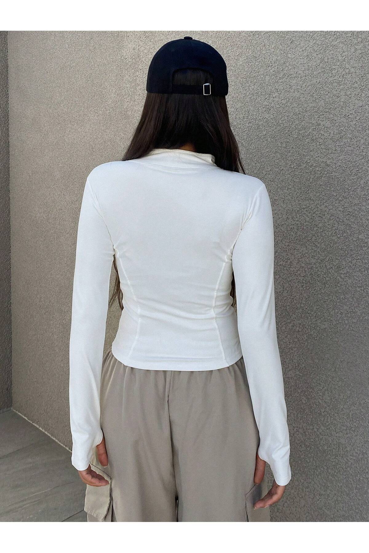 eybetsa Rover Basic Slim Fit Fermuarlı parmak detaylı Bluz görsel 2