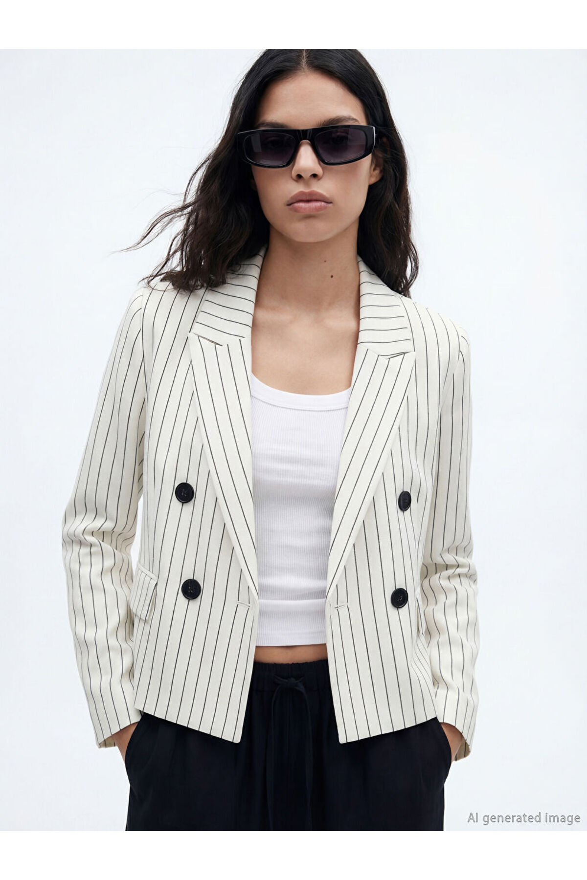 LC Waikiki  ESVAB • Modern & Seçkin Kruvaze Roba Yaka Çizgili Kadın Blazer Ceket