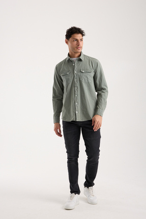 STEEL FABRİC Uzun Kol Cep Detaylı Teri Emen Pamuklu Parça Boyama Yıkama Regul...