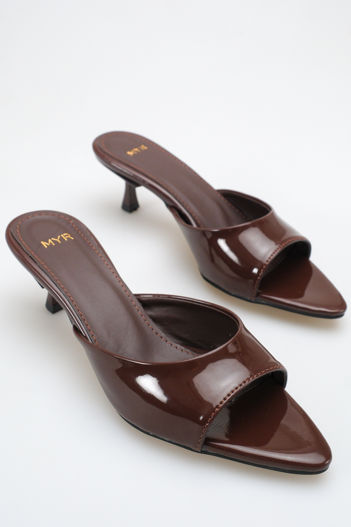 Women Pointed Toe Heeled Sandals Bitter Brown Spring