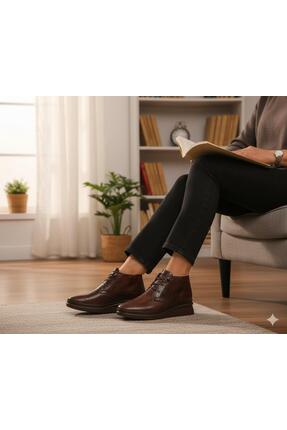 Biocomfort Kadın Taba Yılan Derisi Desenli Hakiki Deri Akıllı Bağcıklı Comfor...