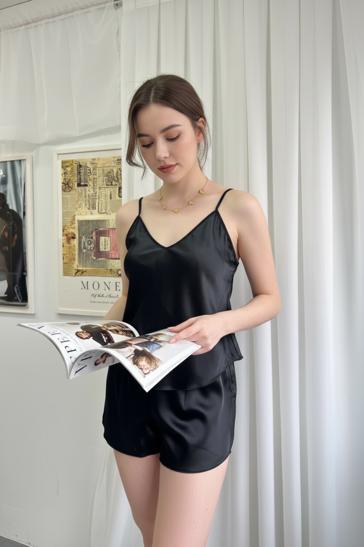 Miracle Mira Liza Saten Askılı Gecelik Takımı