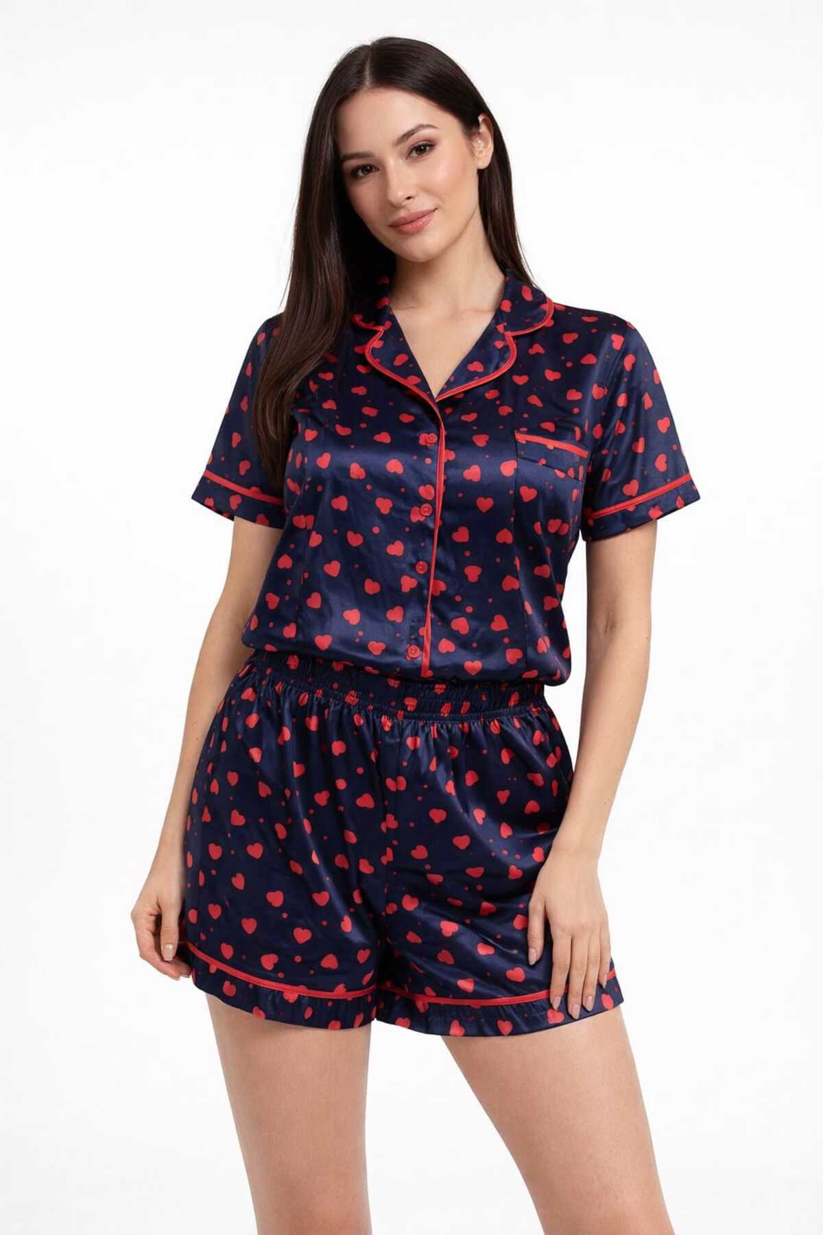 EAS GİYİM Kalp Desenli Cepli Şortlu Takım