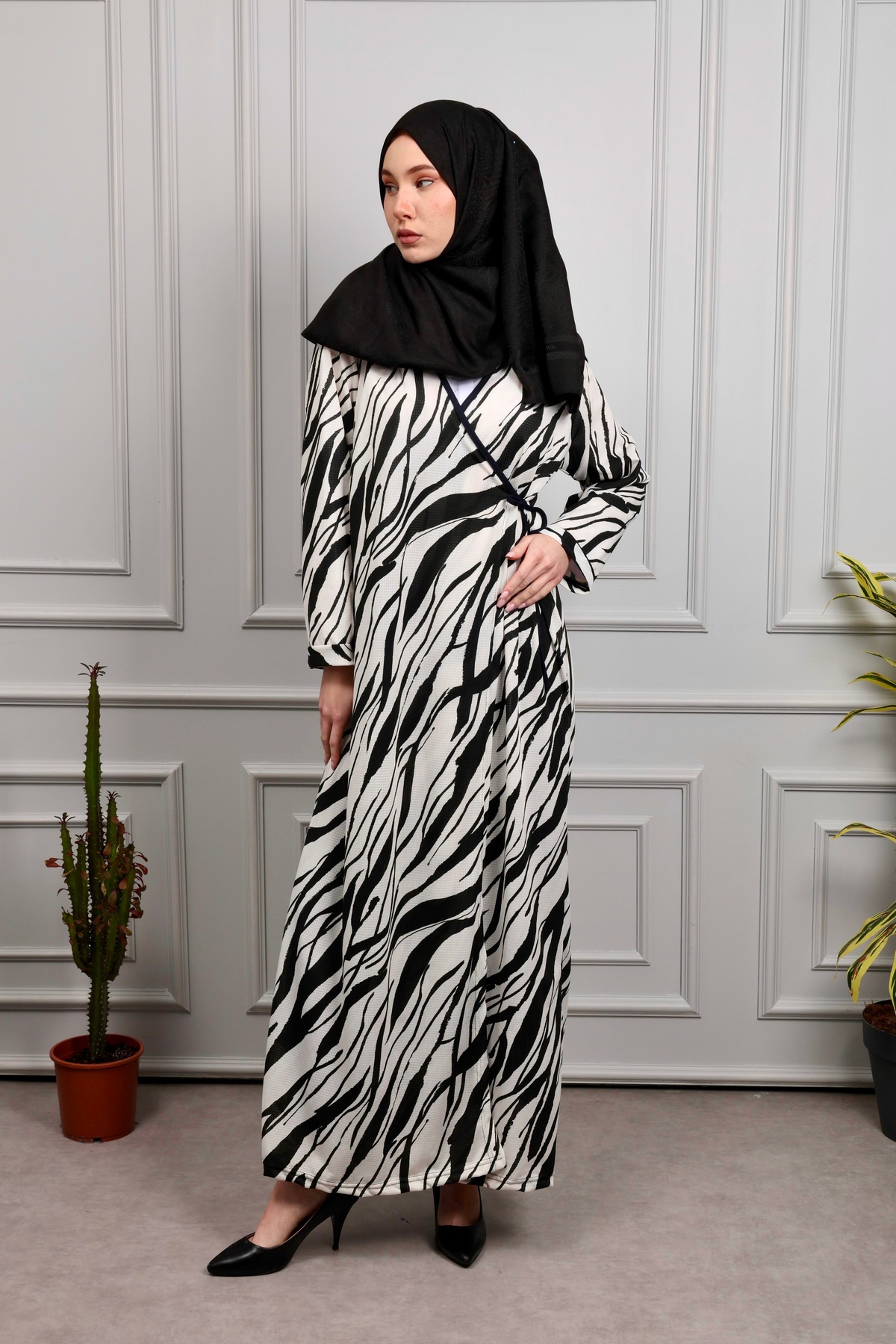 Defkay  Yandan bağlamalı pamuklu kumaş kruvaze kadın namaz elbisesi - Görsel 2