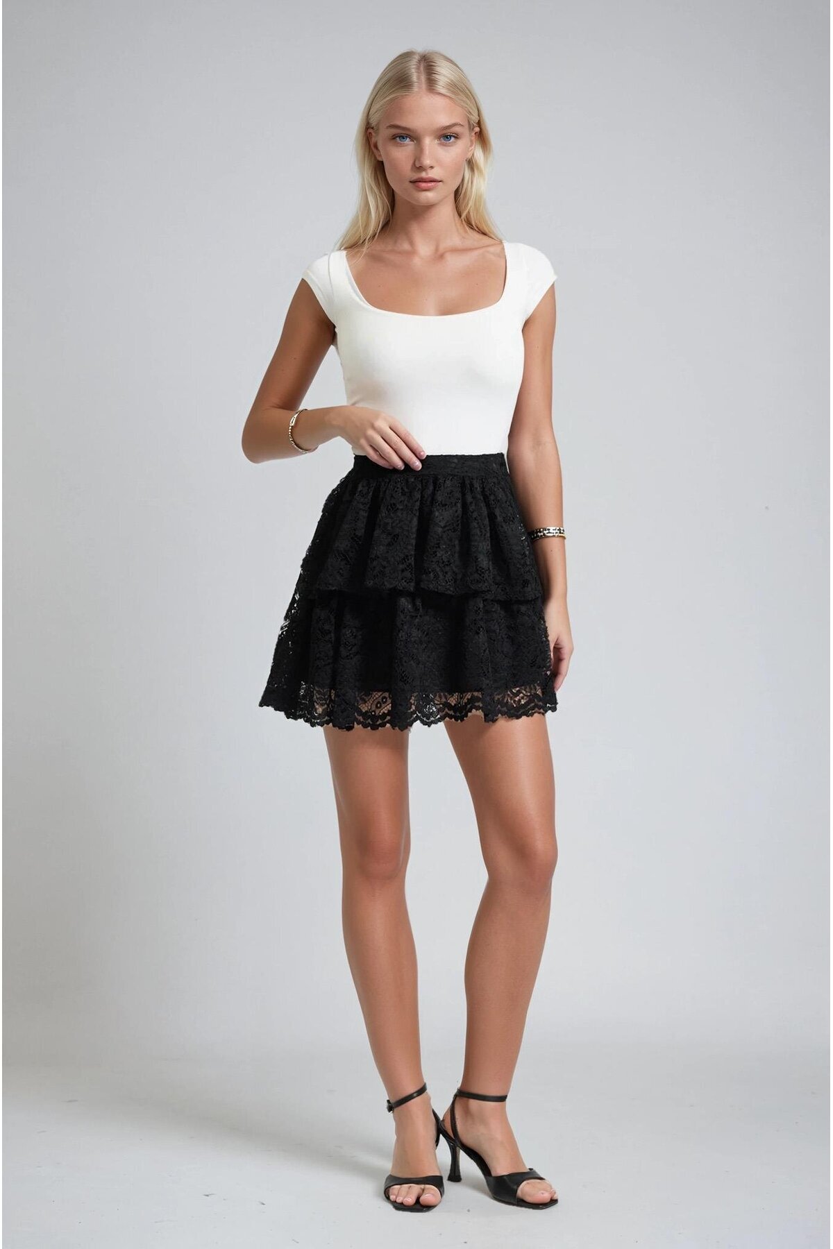 Lijuri  Fırfırlı Kat Kat Dantel Mini Etek 4085 - Görsel 2