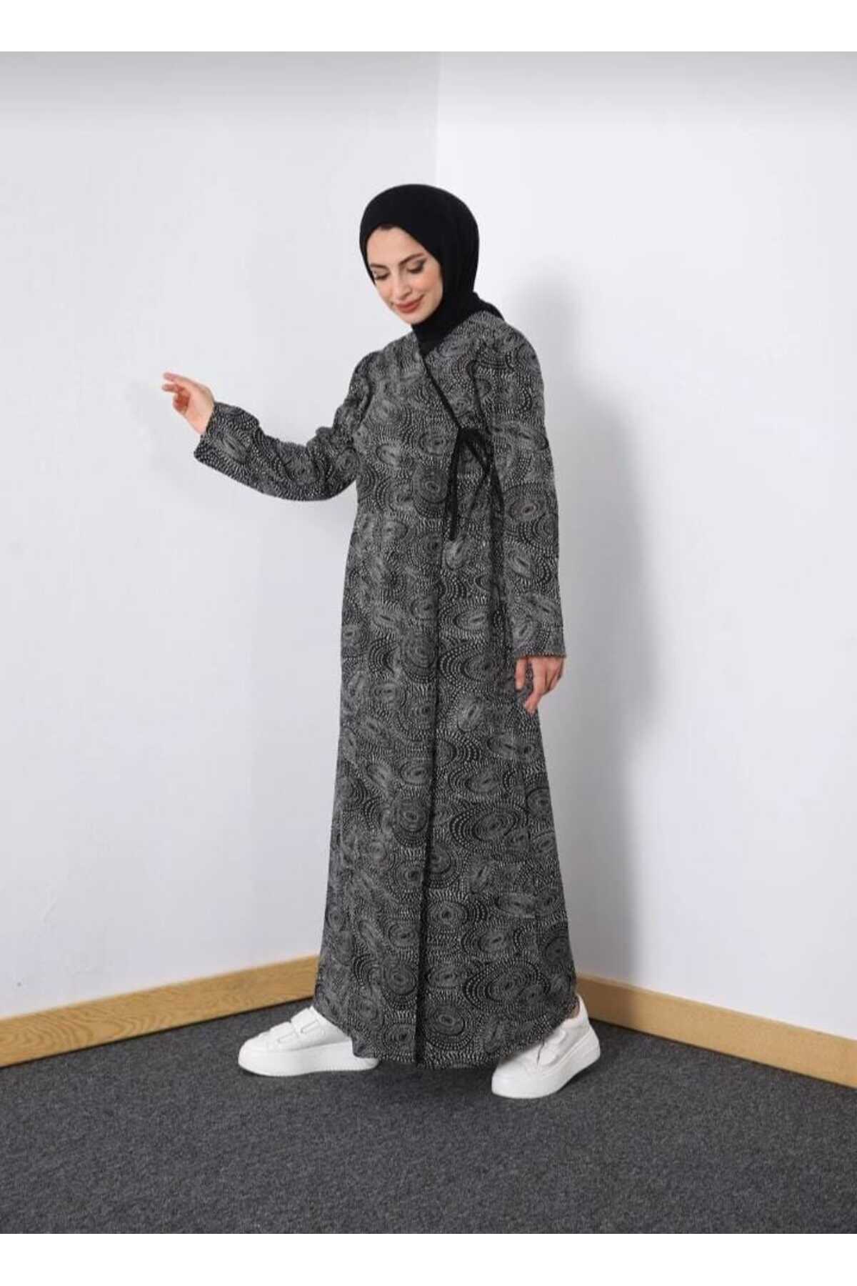 Defkay  Yandan bağlamalı pamuklu kumaş kruvaze kadın namaz elbisesi - Görsel 5