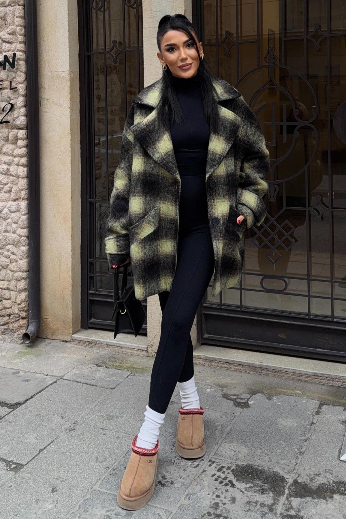 Lijuri  Ekose Desenli Yünlü Kaban 6191 - Görsel 2