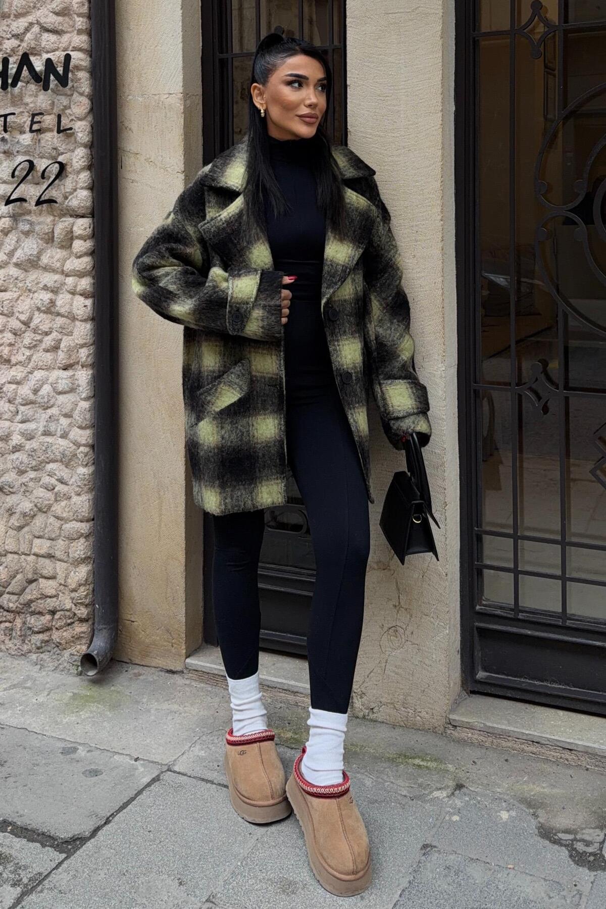 Lijuri  Ekose Desenli Yünlü Kaban 6191 - Görsel 5