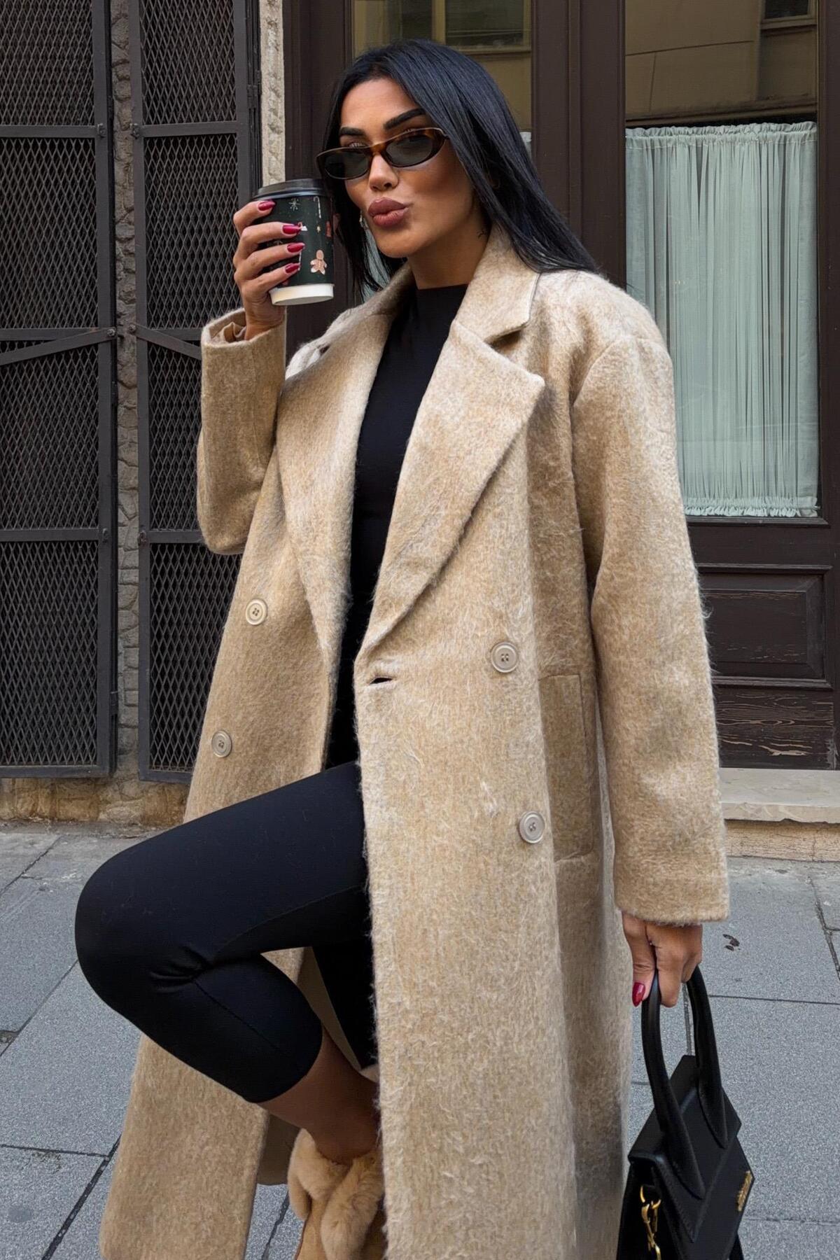 Lijuri  Çift Düğmeli Kaşe Kaban 7132 - Görsel 7