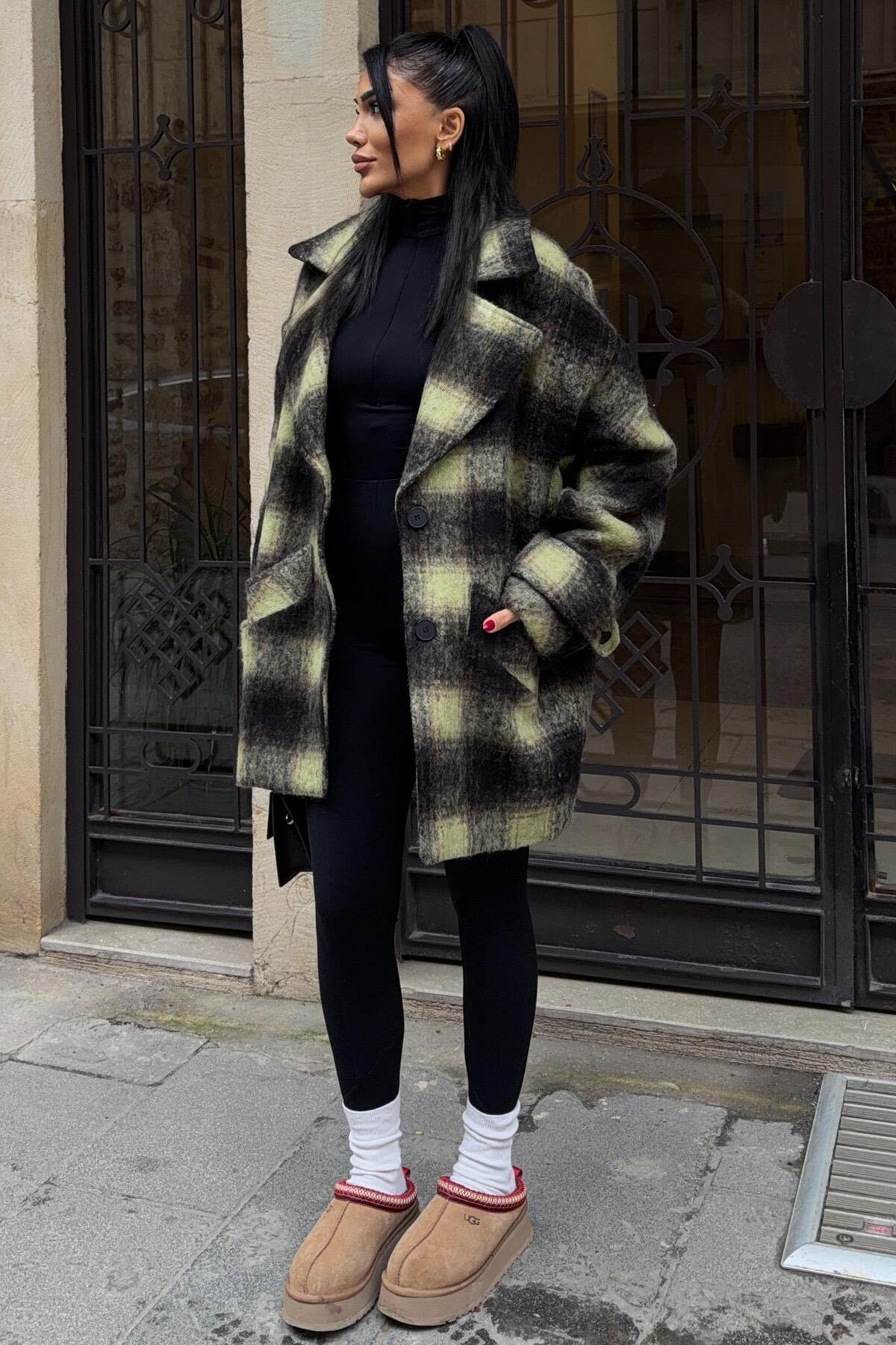 Lijuri  Ekose Desenli Yünlü Kaban 6191 - Görsel 4