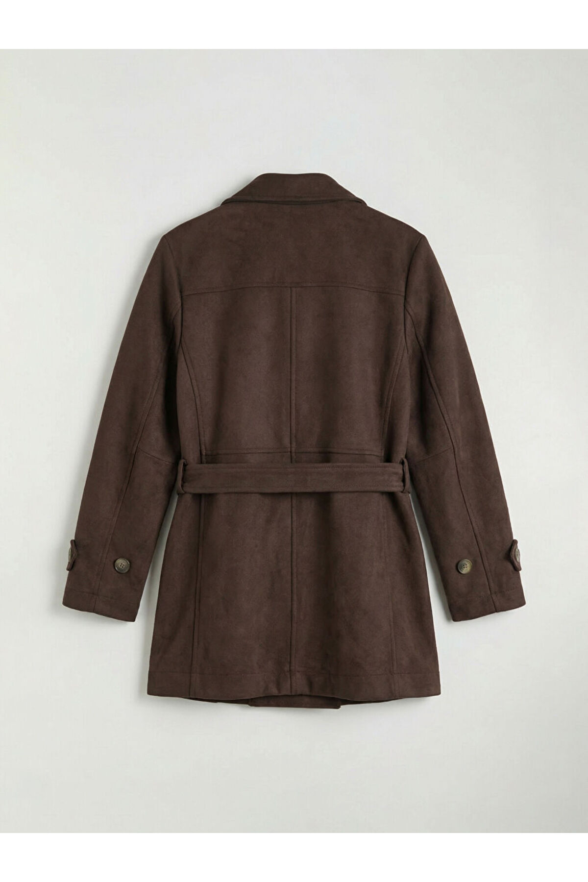 LC Waikiki  GiyÇık Store Kahverengi Kruvaze Yaka Süet Görünümlü Kadın Trençkot - Görsel 2