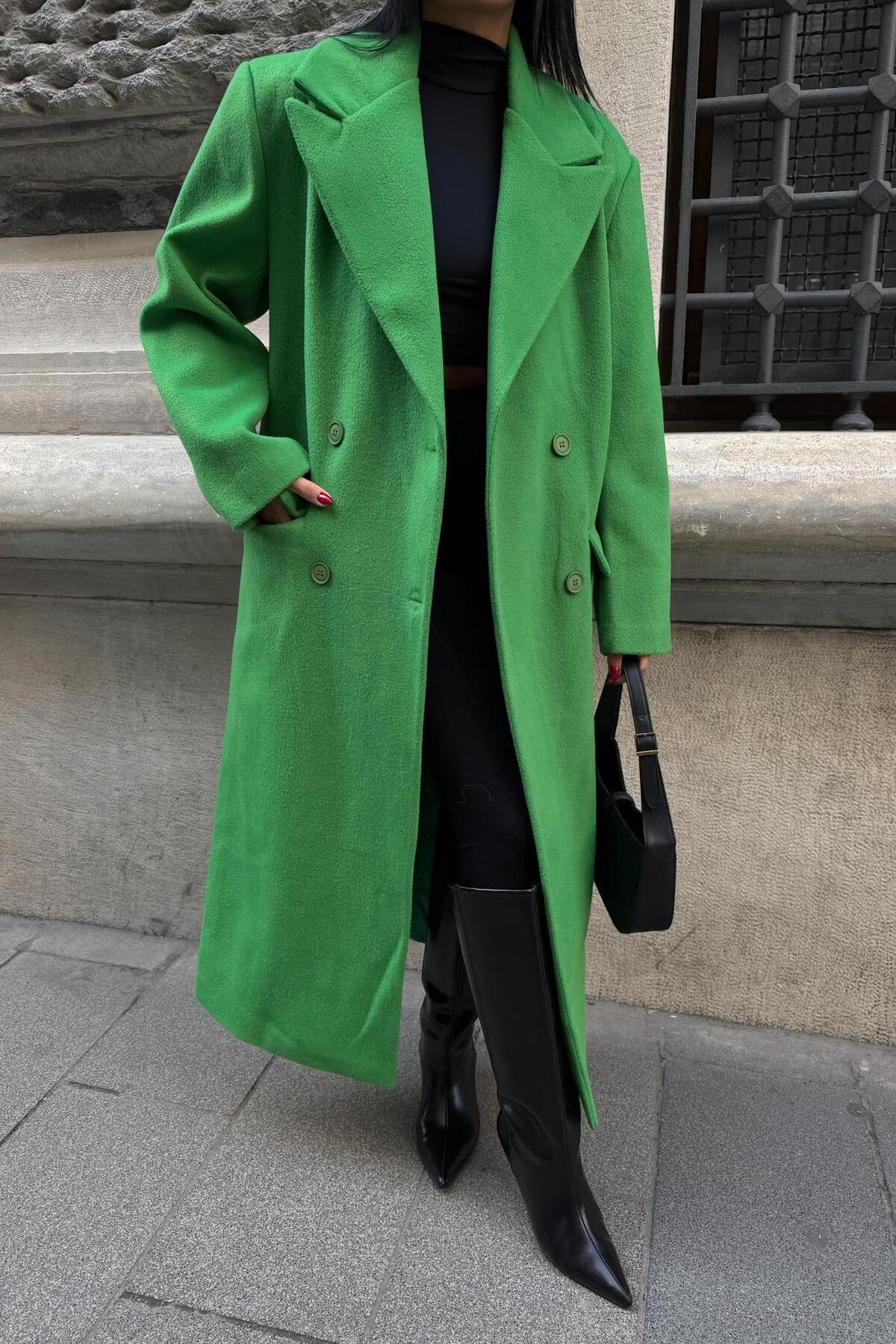 Lijuri  Oversize Kruvaze Uzun Kaşe Kaban 7130 - Görsel 4