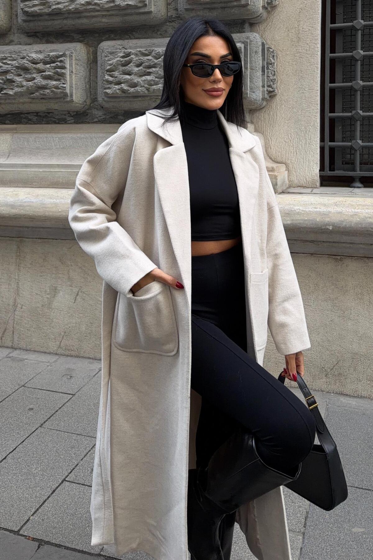 Lijuri  Kuşak Kapamalı Kaşe Kaban 7136 - Görsel 4