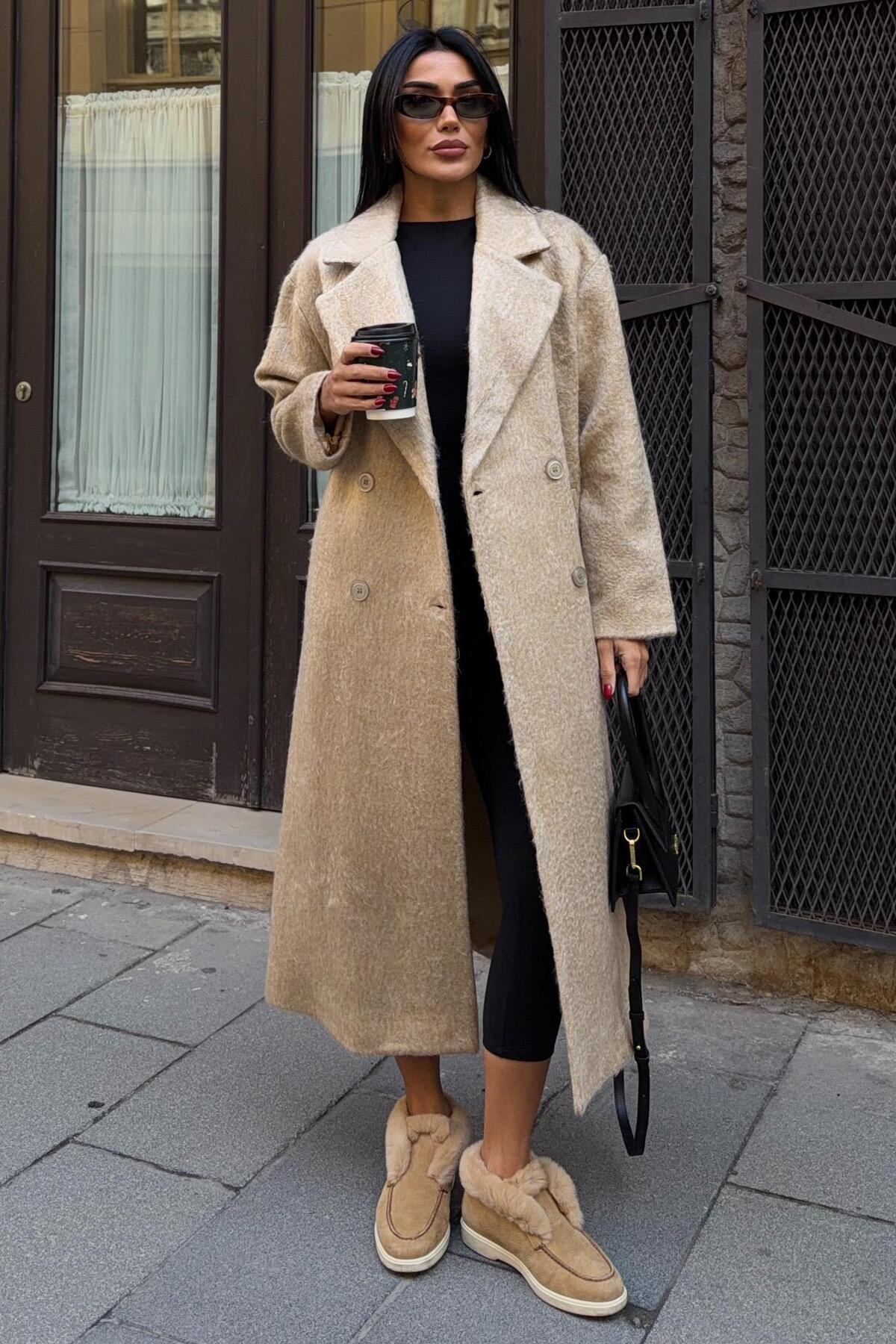 Lijuri  Çift Düğmeli Kaşe Kaban 7132