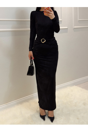 Miyasa Gold Toka Detaylı Yırtmaçlı Elbise