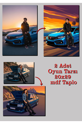 HAYAL ODASI STORE 2 Adet Kişiye Özel Tasarımlı 20x29 cm MDF Tablo - Oyun, Tarzı