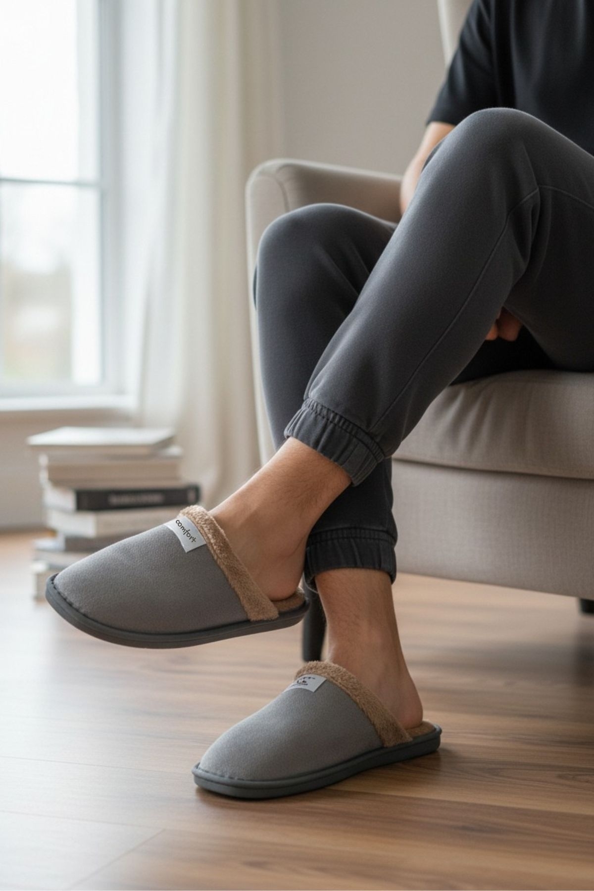 Modafırsat  Erkek Günlük Terlik Peluş Yıkanabilir Ev Terliği Misafir Çeyiz Damat Terliği