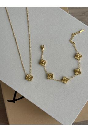İREM YILDIZ Çelik Gold Unısex Kolye-Bileklik Set