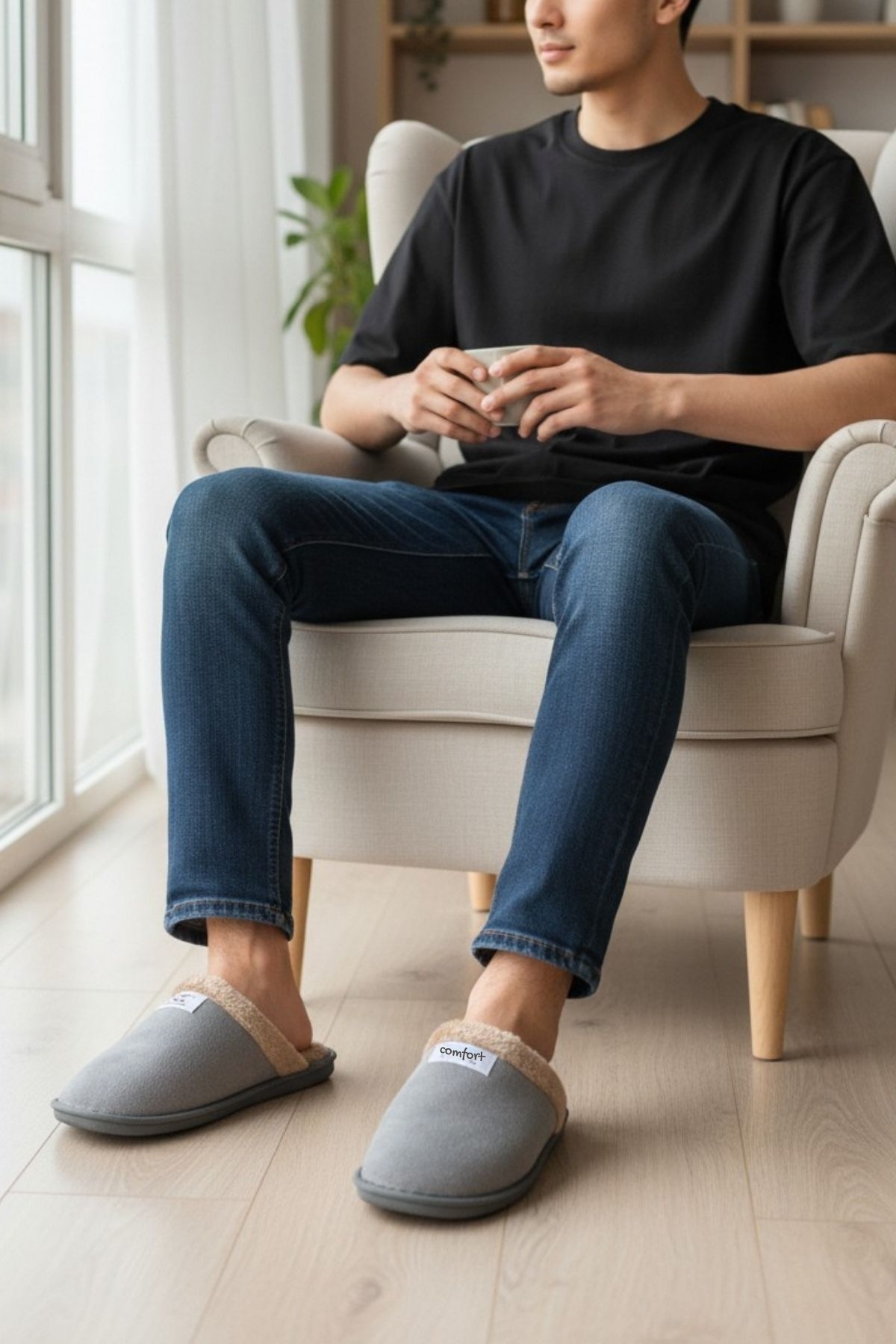 Modafırsat  Erkek Günlük Terlik Peluş Yıkanabilir Ev Terliği Misafir Çeyiz Damat Terliği - Görsel 5