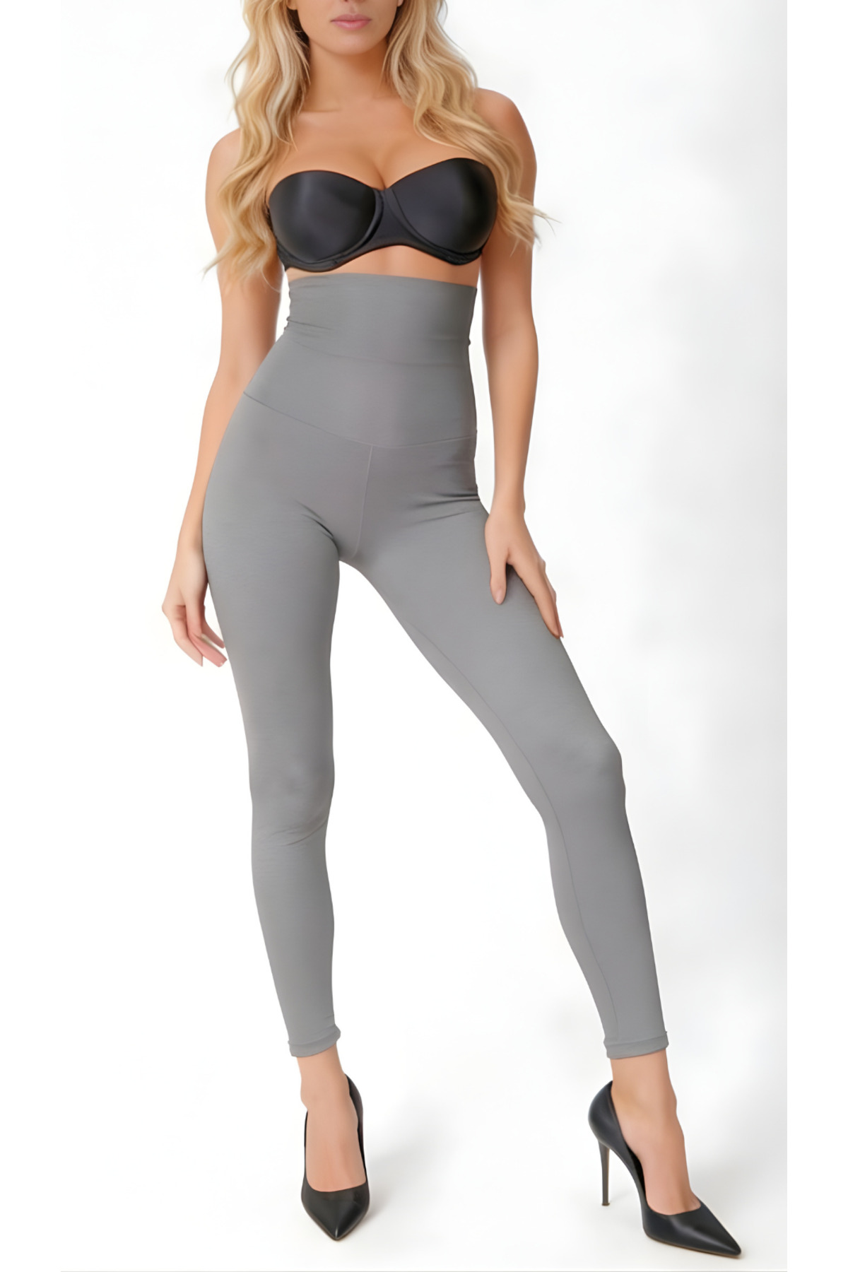 Grey Corset Leggings High Waist Anti-Slip Silicone Band Wrapper And Hip Wrapper Leggings