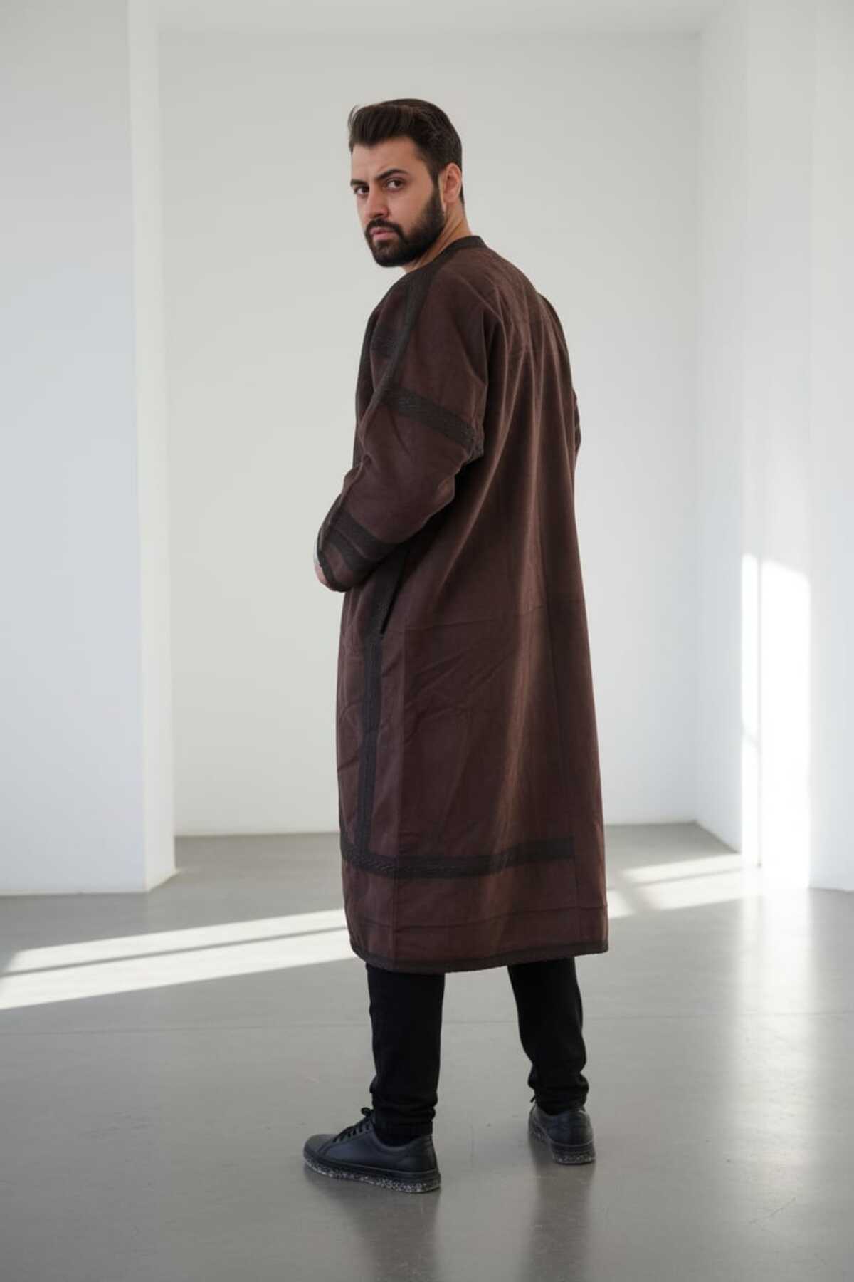 bilqasmi  Erkek Uzun Klasik Kürk Palto Görünümlü Kışlık Dış Giyim Unisex - Görsel 5