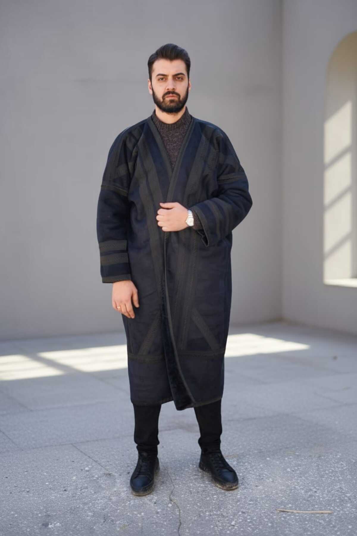 bilqasmi  Erkek Uzun Klasik Kürk Palto Görünümlü Kışlık Dış Giyim Unisex - Görsel 3