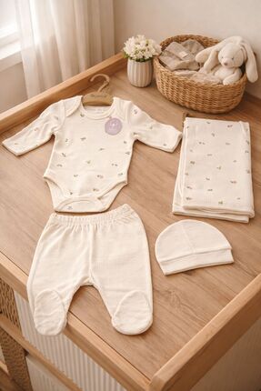 Mini Okyanus Bebe Lale Desen Battaniyeli 4'lü Set