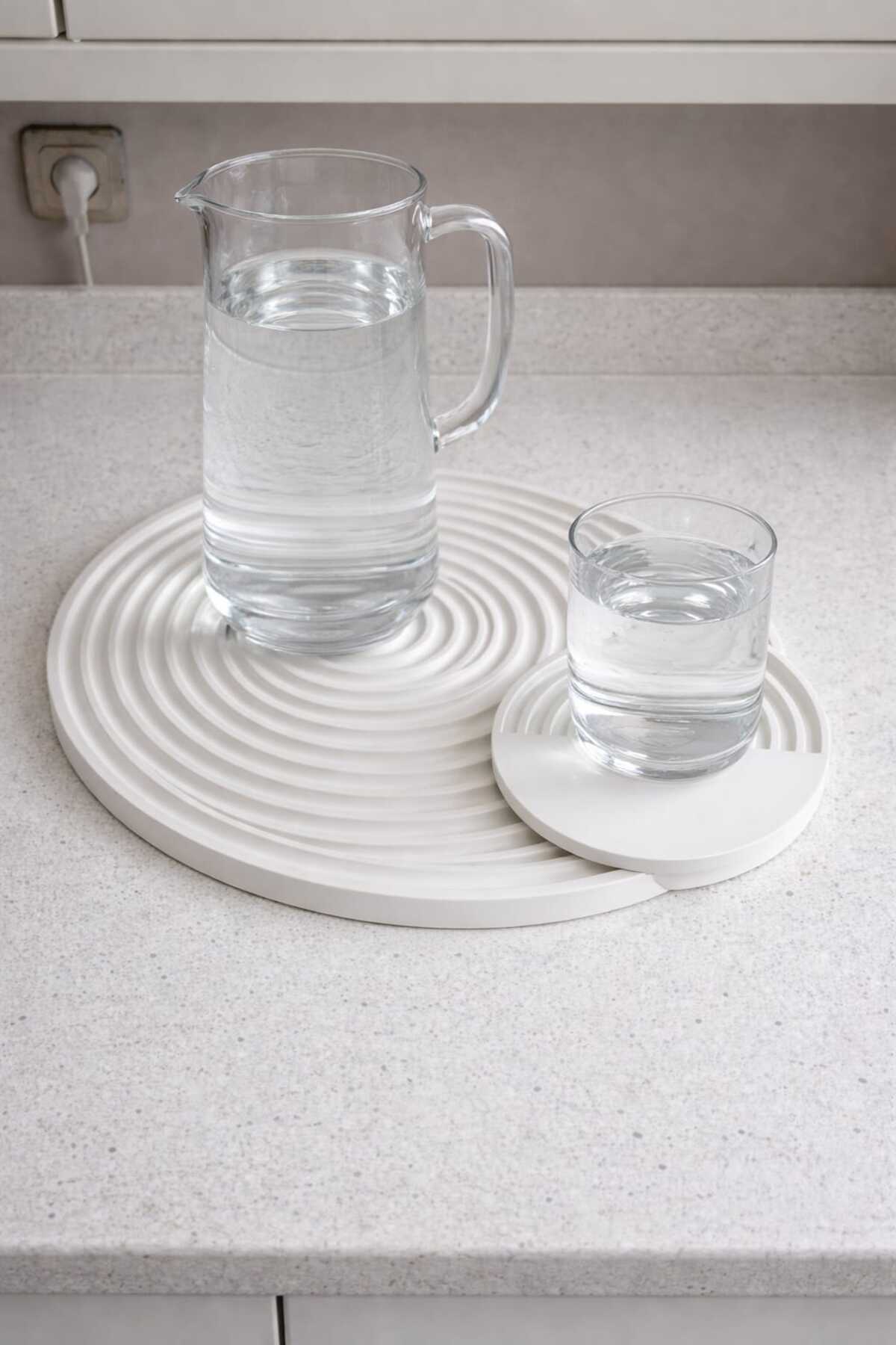 Beton Yuvarlak Tepsi Seti | Modern Dekoratif Sunum (5’li Set)