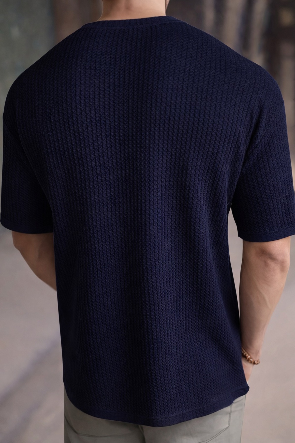 caddekombin  Erkek Robert Waffle Kumaş Bisiklet Yaka Kısa Kol T-shirt - Görsel 3