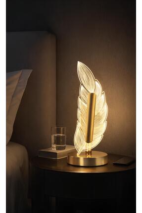 burenze Lüks Modern Sirius Yaprak Kablosuz Pilli Abajur Parlak Gold Sarı Aç K...