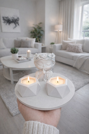 DEREN Sukulent kız mumluk Tepsili set siyah lüks ev yaşam ofis aksesuar obje ...