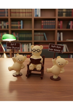 4 Family Kitaplık Ve Kütüphane Dekoratif Biblo 3’lü Set - Sallanan Sandalyeli...