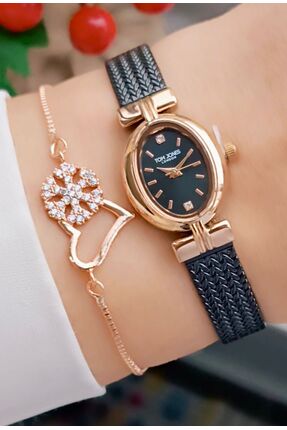 Tom Jones Yeni Model Vintage Hasır Kordon Kadın Kol Saati+Bileklik Hediye