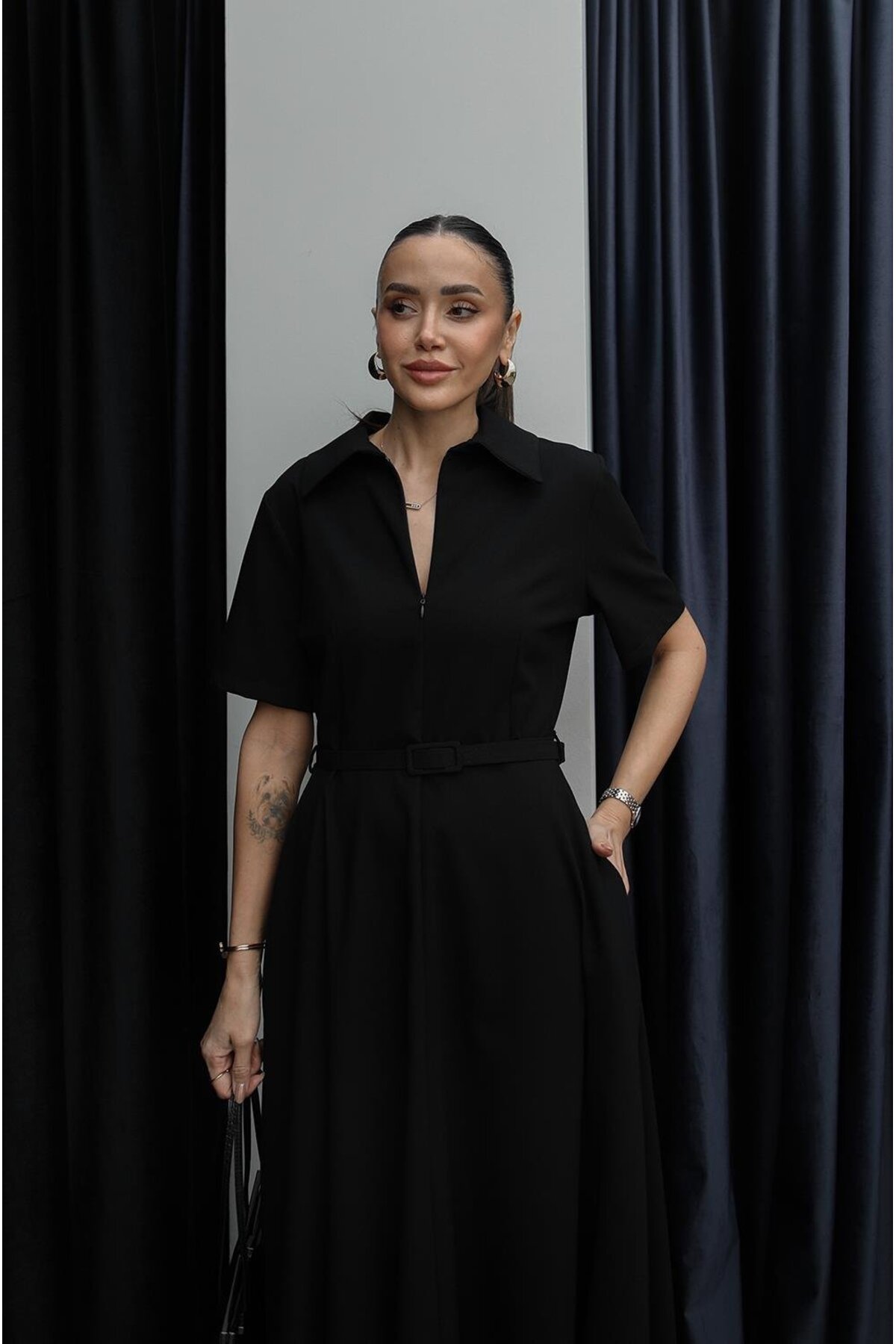 Havoş  Siyah Ward İnce Kemerli Elbise - Görsel 2