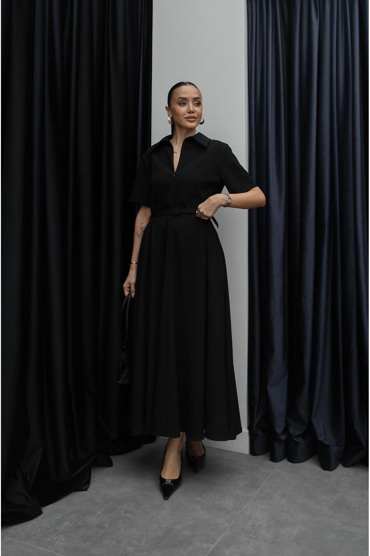 Havoş  Siyah Ward İnce Kemerli Elbise - Görsel 4