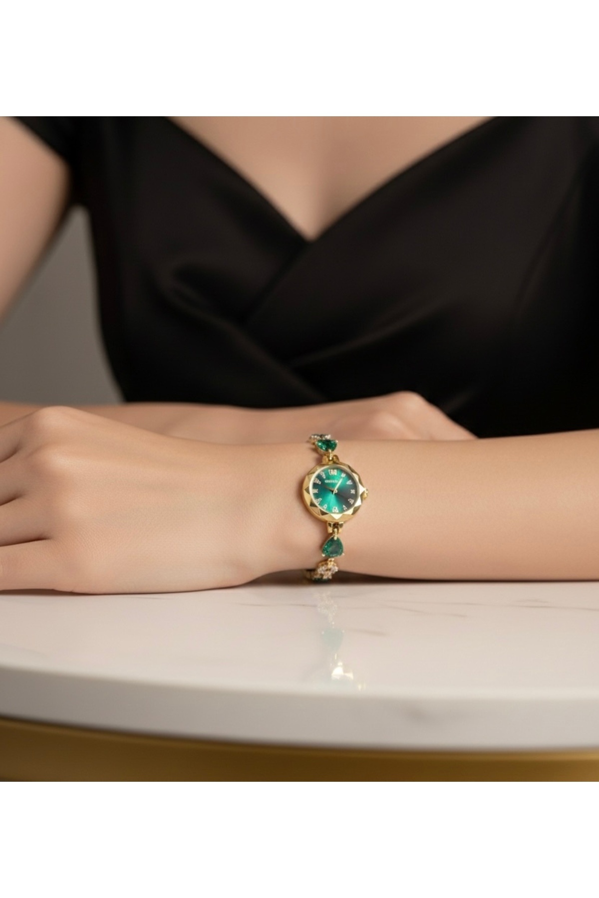 Spectrum  Yeşil Renk Vintage Taş Desenli Kadın Kol Saati - Görsel 4