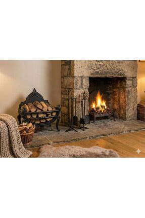 Demir Şömine Döküm Odunluk Alüminyum Döküm Şık Estetik Ayaklı Şömine Soba Odu...