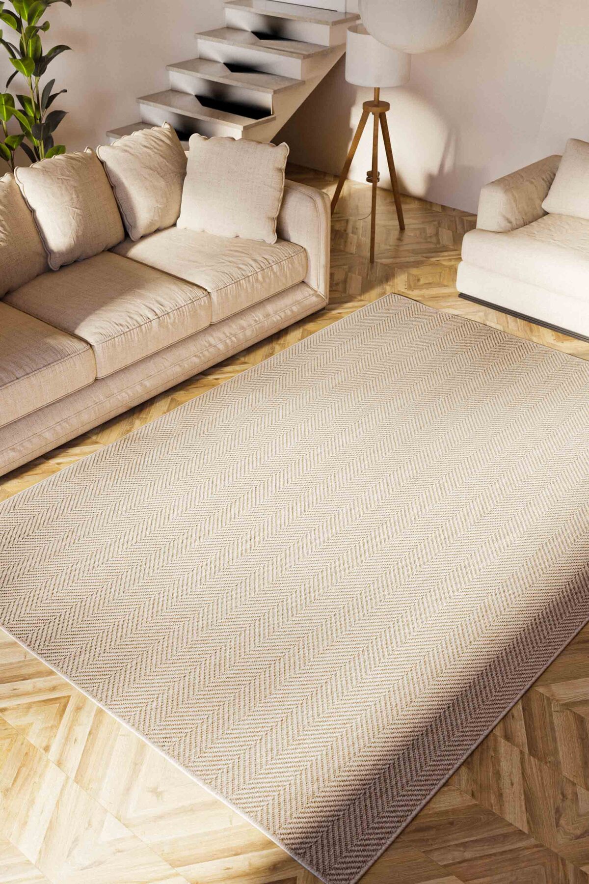 Velora Beige Wicker Non-Slip Floor Sisal Rug Washable Lounge Rug 1902