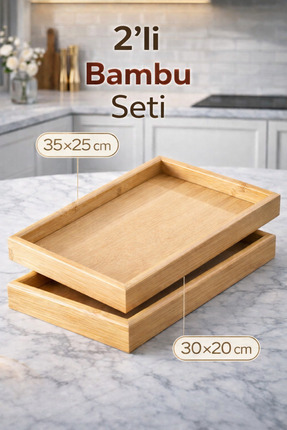 MKRİSTAL 2,li Doğal Ahşap Sunum Tepsisi Şık Dekoratif Servis Tasarımı [35x25-...