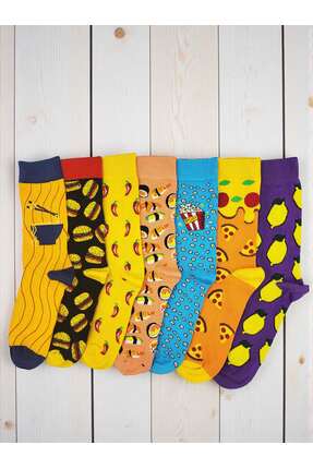 GSocks 7'li Yiyecekler Fast Food Desenli Renkli Çorap Seti