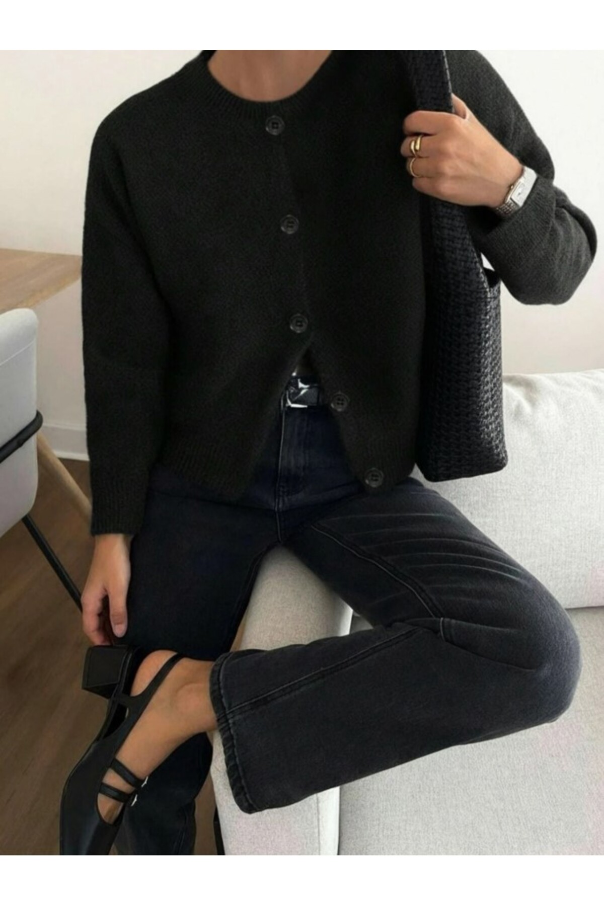 Dier Moda Kadın Bisiklet Yaka Yumuşak Dokulu Düğmeli Triko Hırka Ceket Fmoda9040