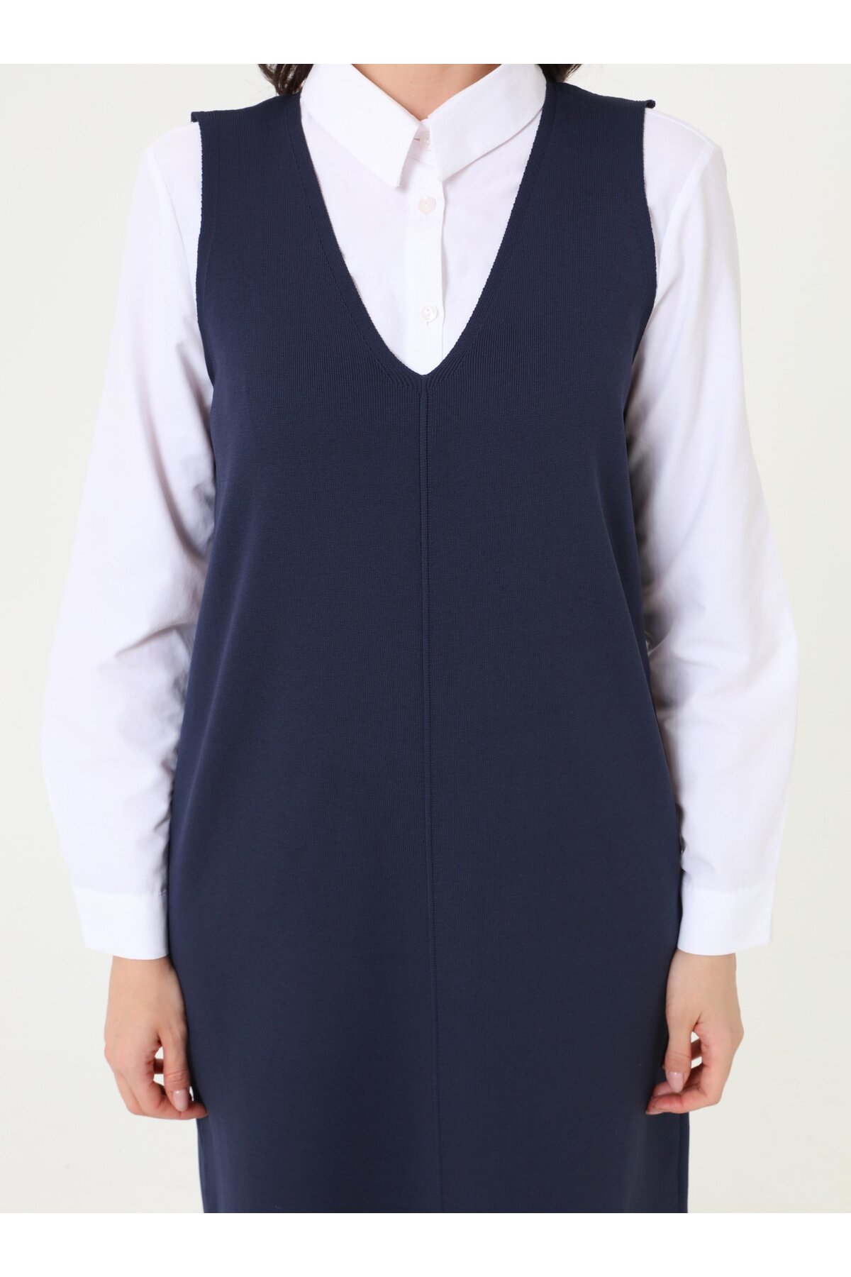 Refka  Triko Tesettür Elbise - Lacivert - - Görsel 4